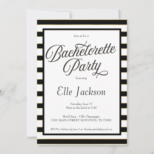 Black + Gold Bachelorette Party Invitation (Front)