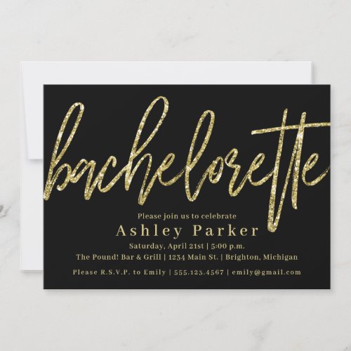 Black Gold Bachelorette Party Invitation Glitter