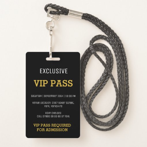 Black Gold Bachelorette Party Pass VIP Invites Badge | Zazzle