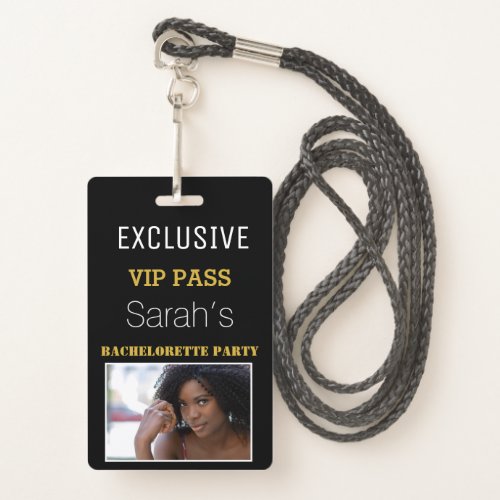 Black Gold Bachelorette Party Pass VIP Invites  Badge