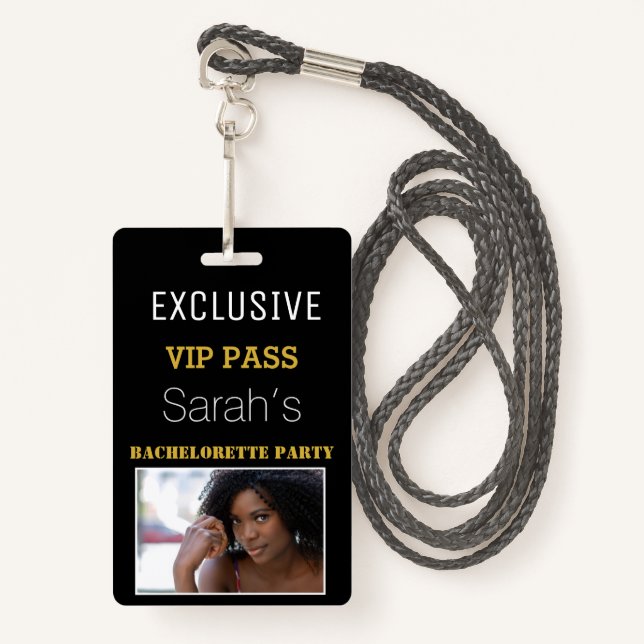 Black Gold Bachelorette Party Pass VIP Invites  Badge (Front with Lanyard)