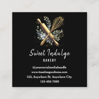 Black Gold Baking Utensil Square Bakery Business Card