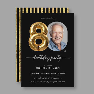 Black Gold Balloon 80th Birthday Invitation