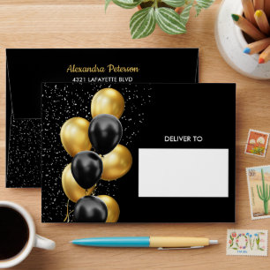 Black Gold Balloon Birthday Chic  Envelope