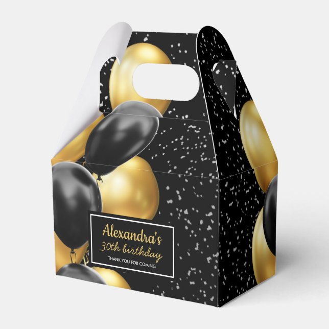 Black Gold Balloon Chic Thank you Birthday Favor Boxes (Front Side)