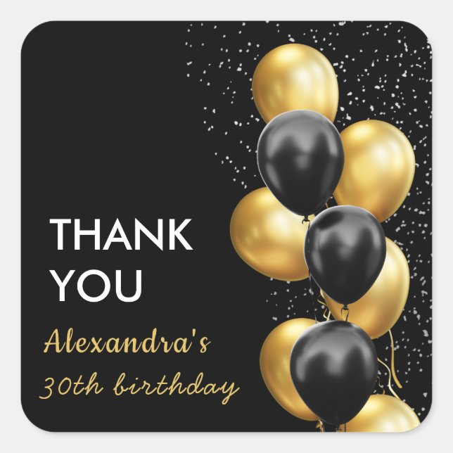 Black Gold Balloon Chic Thank You  Square Sticker (Front)