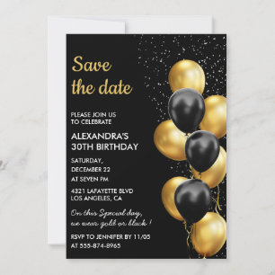 Black Gold Balloon Elegant 30th Save the Date  Invitation