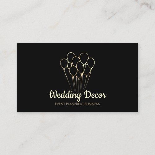 Black Gold Balloon Event Party Planner Business Card