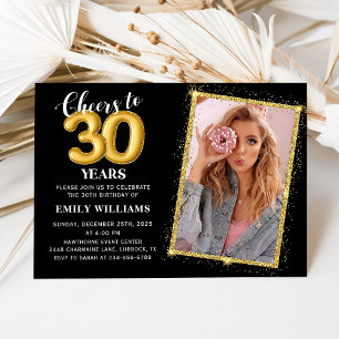 Black Gold Balloons 30th Birthday Photo Invitation