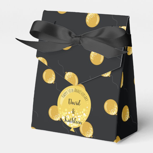 Black & Gold Balloons 50th Anniversary Favor Box (Front Side)