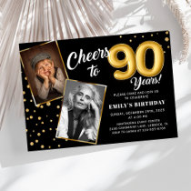 Black Gold Balloons 90th Birthday Photo Invitation