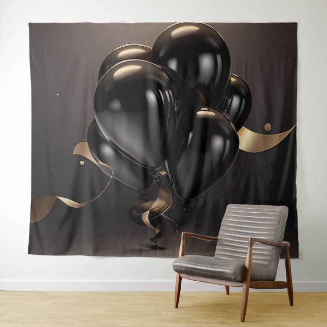 Black & Gold Balloons Backdrop (In Situ (Horizontal))
