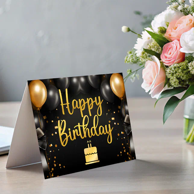 Black Gold Balloons Business Happy Birthday card | Zazzle