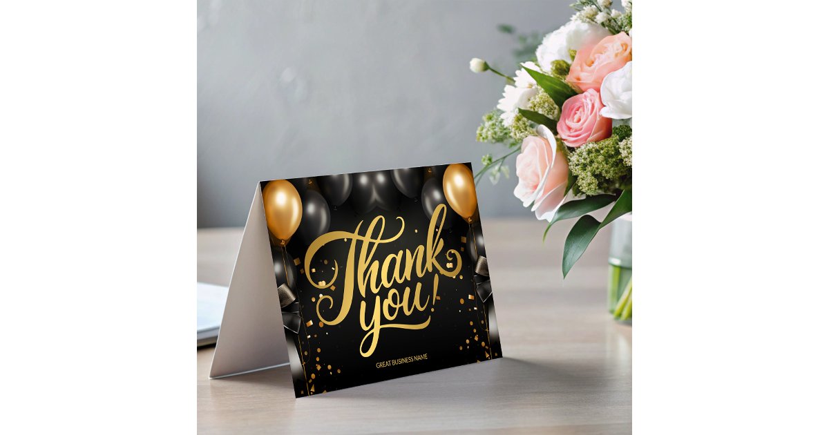 Black Gold Balloons Business Thank You card | Zazzle