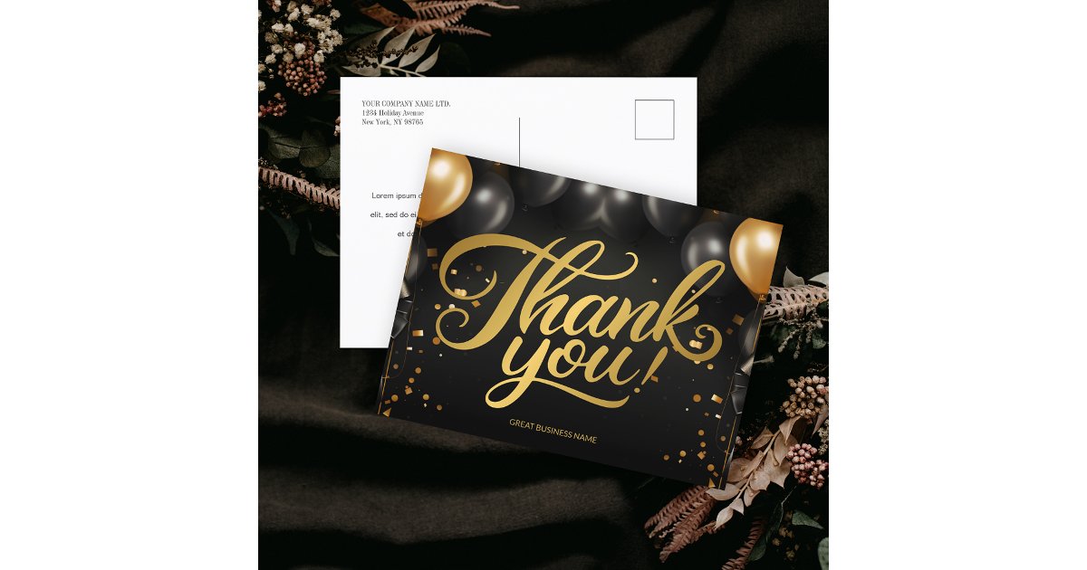 Black Gold Balloons Business Thank You Postcard | Zazzle