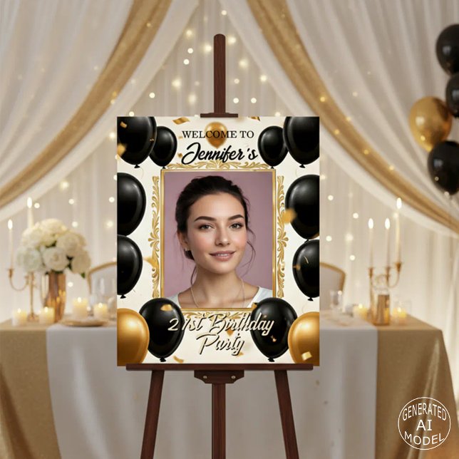 Black Gold Balloons Ornate Photo Frame Entrance Foam Board (Creator Uploaded)