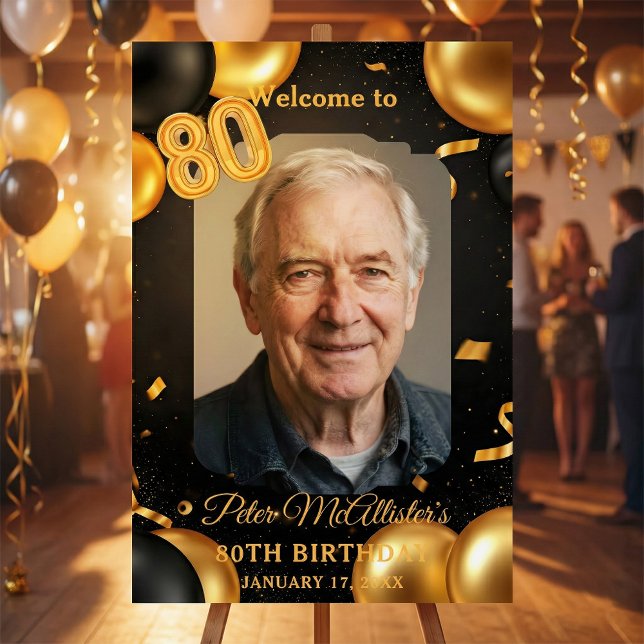 Black Gold Balloons Photo 80th Birthday Welcome Foam Board (Creator Uploaded)