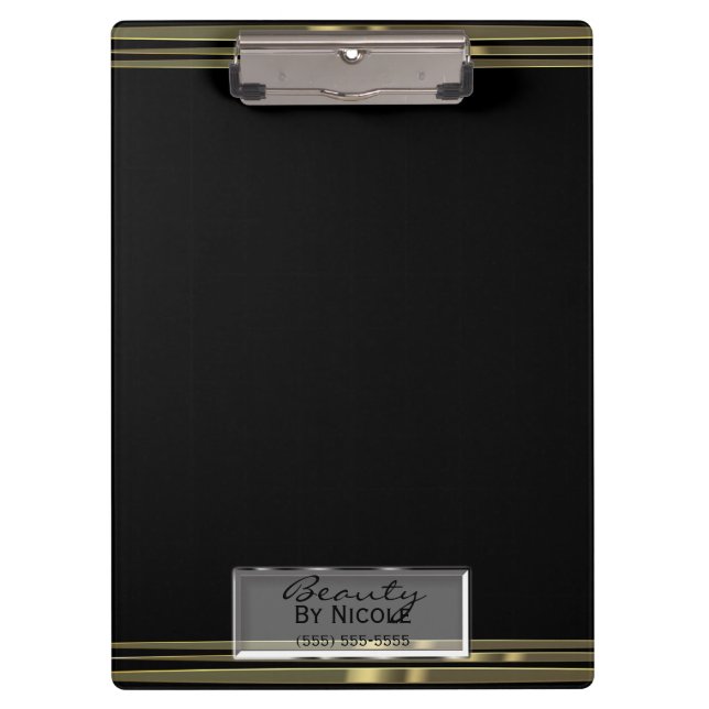Black Gold Band Elegant Chic Glam Personalized Clipboard (Front)