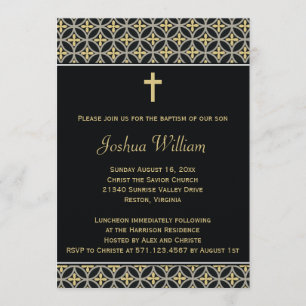 Black Gold Baptism Christening Invitation