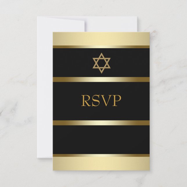 Black Gold Bar Mitzvah RSVP Card (Front)