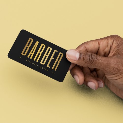 Black  Gold Barber Hair Salon Minimalist  Business Card