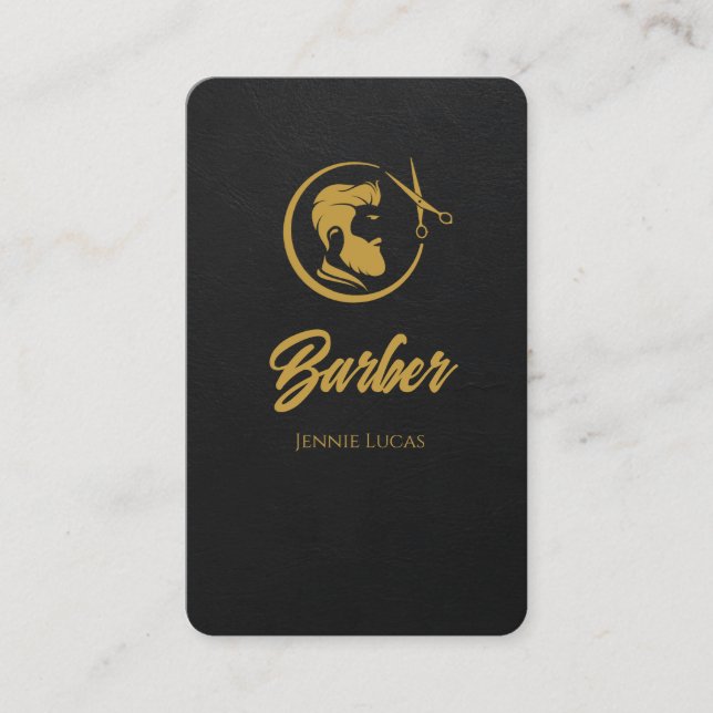  Black & Gold Barber Shop Business Card (Front)