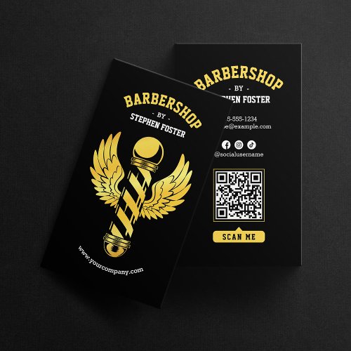 Black Gold Barbershop Barber Pole Barber shop Business Card