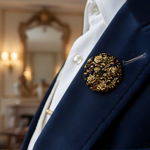 Black & Gold Baroque Floral Art Button