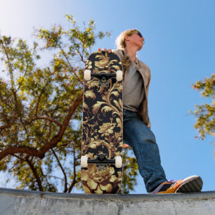 Black & Gold Baroque Floral Skateboard