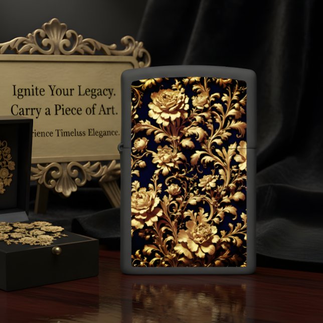 Black & Gold Baroque Floral Zippo Lighter (Creator Uploaded)