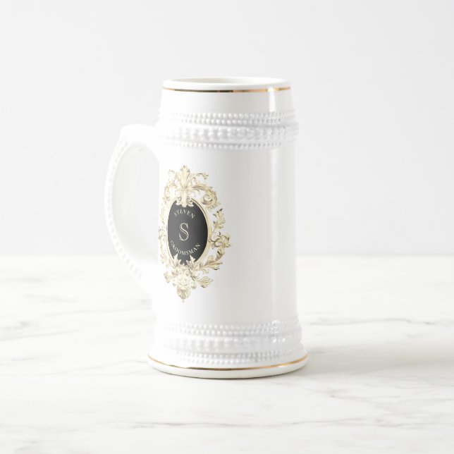 Black Gold Baroque Groomsman Beer Stein (Front Left)