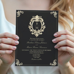 Black Gold Baroque Wedding Invitation