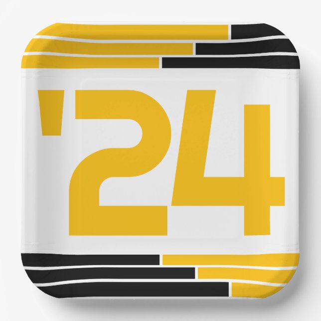 Black & Gold Bars Class of '24 Graduate Paper Plates (Front)