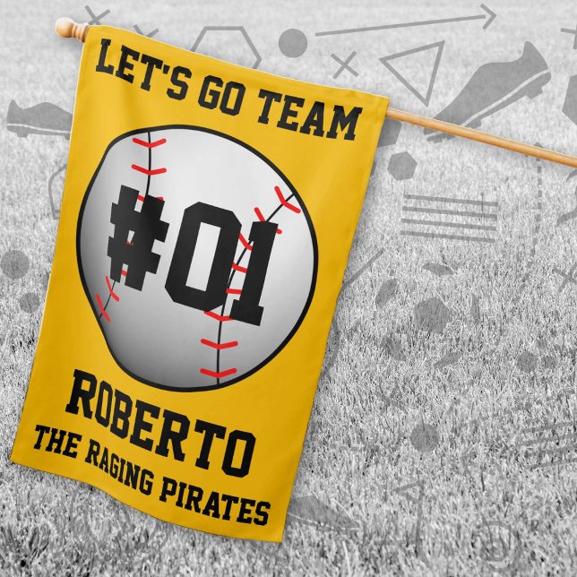 Black Gold Baseball Team Colors House Flag (Black and Gold Baseball Let's Go Team House Flag. Celebrate your high school or college athlete.)