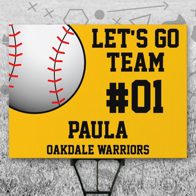 Black Gold Baseball Team Sign (Black and Gold Baseball Let's Go Team Yard Sign. Celebrate your high school or college athlete.)