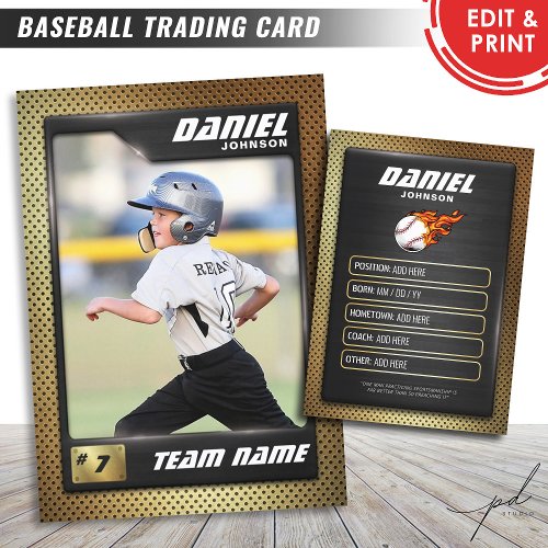 Black Gold Baseball Trading Card Baseball Player  Calling Card