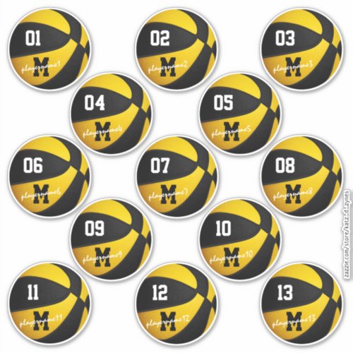 black gold basketball custom 13 players names sticker