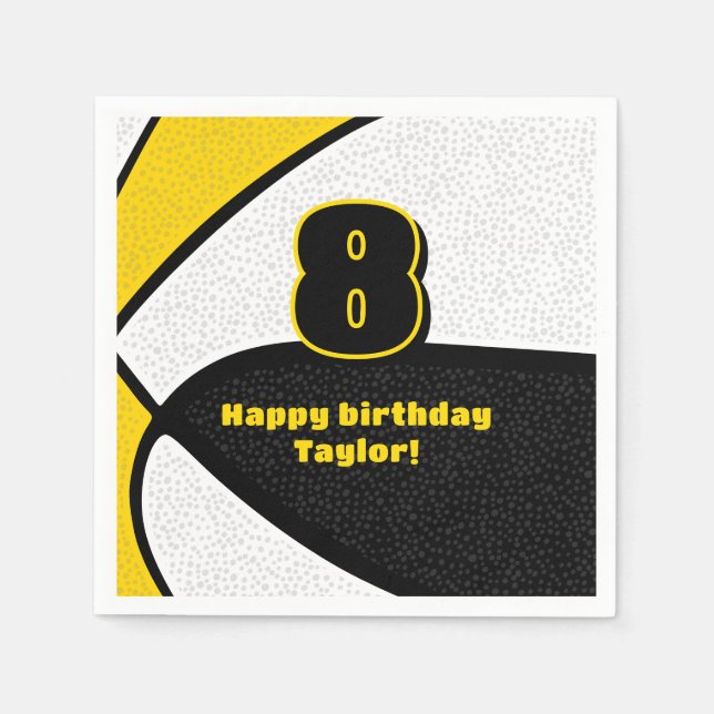 black gold basketball girls boys sports party napkins (Front)