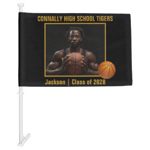 Black Gold Basketball Player Photo Graduation Car Flag
