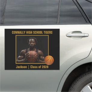 Black Gold Basketball Player Photo Large Car Magnet