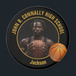 Black Gold Basketball Player Photo Magnet<br><div class="desc">This cool customized high school basketball player photo gift features your team and player name on a black and gold magnet with a ball. Personalize with your student's photograph and class year as a proud sports parent.</div>