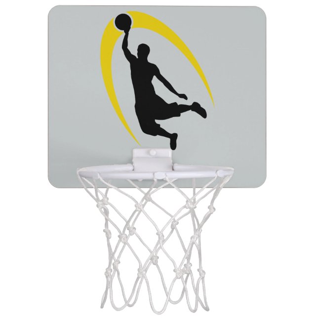 Black Gold Basketball Player Silhouette Mini Basketball Hoop (Front)