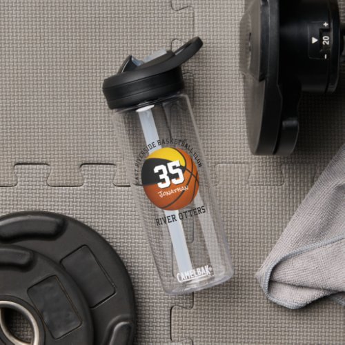 Black gold basketball team colors personalized water bottle