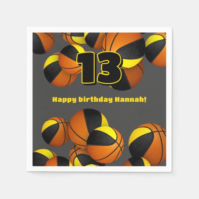 black gold basketball team colors sports party napkins (Front)