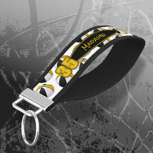 black gold basketballs pattern athlete name wrist keychain