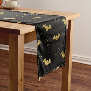 Black & Gold Bat Halloween Table Runner