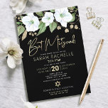 Black Gold Bat Mitzvah Script Floral Watercolor Invitation<br><div class="desc">Be proud, rejoice and showcase this milestone of your favorite Bat Mitzvah with this sophisticated, personalized invitation! A chic, stunning, white and gold glitter floral watercolor with faux gold foil script typography and white san serif type overlays a dramatic black background. Additional watercolor flowers and a gold Star of David...</div>