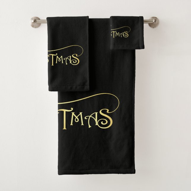 Black & Gold Bath Towel Set (Insitu)