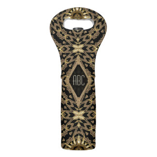 Black Gold Batik Art Deco Monogram Wine Tote