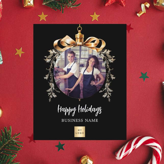 Black gold bauble business photo Christmas card (Creator Uploaded)